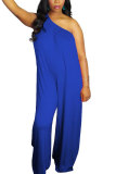 Blue Fashion Sexy Patchwork Solid Polyester Sleeveless one shoulder collar Jumpsuits