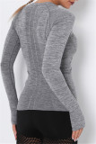 Grey Casual Sportswear Solid Basic O Neck Tops