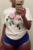 White Fashion Casual Print Basic O Neck Tops