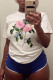 White Fashion Casual Print Basic O Neck Tops