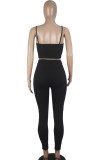 Black Casual Solid pencil Sleeveless Two Pieces