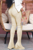 Cream white Fashion Street Adult Polyester Solid Flounce Boot Cut Bottoms