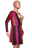 Red Sexy Striped Patchwork V Neck Irregular Dress Dresses