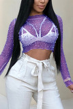 Red Fashion Sexy Solid Patchwork See-through O Neck Tops