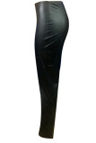 Black Sexy Faux Leather Solid Regular Bottoms