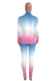 Blue Street Gradual Change Print Turn-back Collar Long Sleeve Two Pieces