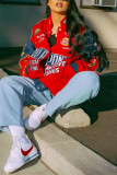 Red Fashion Casual Print Patchwork Cardigan Outerwear
