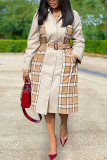 Khaki Celebrities Print Patchwork Turndown Collar Outerwear