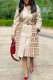 Khaki Celebrities Print Patchwork Turndown Collar Outerwear