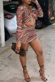 Red Fashion Sexy Print Strap Design V Neck Long Sleeve Two Pieces