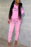 Pink Fashion Casual Letter Print Basic Hooded Collar Long Sleeve Two Pieces