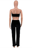 Blue Sexy Casual Solid Backless Strapless Sleeveless Two Pieces