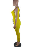Yellow Fashion Sexy Solid Patchwork Spaghetti Strap Regular Jumpsuits