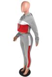 Red adult Casual Fashion Patchwork Two Piece Suits Solid pencil Long Sleeve Two-piece Pants S