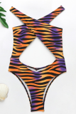 Stripe Sexy Print Cross Straps Swimwears
