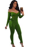 Green Sexy Solid bandage Patchwork Long Sleeve V Neck Jumpsuits