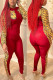 Red Fashion Casual Print Patchwork O Neck Skinny Jumpsuits