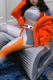 Orange Sportswear Print Letter O Neck Long Sleeve Two Pieces