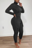 Brownness Sportswear Solid Slit Turtleneck Long Sleeve Two Pieces