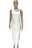 White Fashion Sexy zipper Split Polyester Sleeveless Mandarin Collar Jumpsuits