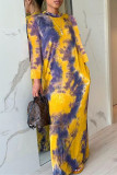 Yellow Fashion Casual Print Tie-dye O Neck A Line Dresses