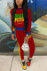 Red Fashion Casual Print Patchwork O Neck Long Sleeve Two Pieces