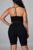 Blue Sexy Casual Solid Backless Spaghetti Strap Sleeveless Two Pieces