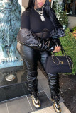Black Sportswear Solid Fold Boot Cut Mid Waist Bottoms