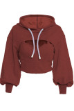 Red Casual Solid Patchwork O Neck Tops