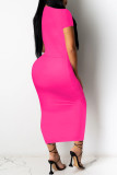 Red Fashion Sexy Solid Patchwork See-through O Neck Short Sleeve Dress Dresses
