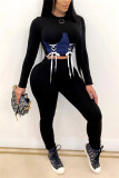 Grey Fashion Casual Patchwork Patchwork Strap Design O Neck Long Sleeve Two Pieces