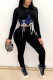 Black Fashion Casual Patchwork Patchwork Strap Design O Neck Long Sleeve Two Pieces