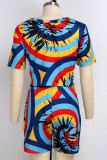 multicolor Polyester Fashion Sexy adult Ma'am Patchwork Print Two Piece Suits Straight Short Sleeve Two Pieces