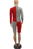 Red Sexy Solid Patchwork O Neck Long Sleeve Two Pieces