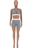 Grey Sexy Solid Patchwork V Neck Sleeveless Two Pieces