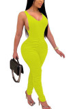 Green Fashion Sexy adult Ma'am Solid Two Piece Suits pencil Sleeveless Two Pieces