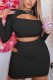 Black Sexy Solid Patchwork O Neck Long Sleeve Two Pieces