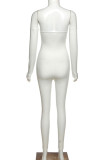 White Fashion Sexy Milk Fiber Solid Patchwork Strapless Skinny Jumpsuits