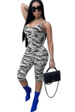 Grey Casual Camouflage Print Chemical fiber blend Sleeveless Slip Rompers