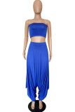 Blue Polyester Fashion Sexy adult Ma'am Solid Two Piece Suits Harlan pants Sleeveless Two Pieces