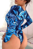 Blue Sexy Print Patchwork Swimwears