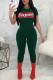 Green Casual Sportswear Letter Print Basic O Neck Skinny Jumpsuits