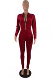 Black Sexy Fashion Solid zipper Patchwork Long Sleeve O Neck Jumpsuits
