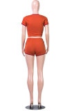 Orange Fashion Active adult Patchwork Solid Slim fit contrast color Two Piece Suits Straight Short Sleeve Two Pieces