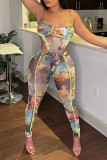 Camel Fashion Sexy Print Backless Spaghetti Strap Sleeveless Two Pieces