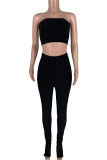 White OL Two Piece Suits Patchwork Solid Boot Cut Sleeveless Two-piece Pants Set