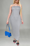 Blue Fashion Sexy Solid Hot Drill Strapless Strapless Dress