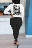 Red Fashion Casual Print Basic O Neck Long Sleeve Two Pieces