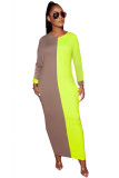 Green Polyester Sexy Fashion adult Cap Sleeve Long Sleeves O neck Step Skirt Ankle-Length Solid Patchwork