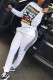White Fashion Casual Adult Polyester Print Split Joint O Neck Long Sleeve Regular Sleeve Regular Two Pieces